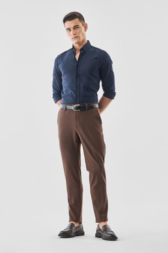 Image of SNITCH Men Formal Trousers | Tailored Pleated Design with Regular Fit & Smooth Texture | Premium Polyester Blend for Office, Meetings & Special Occasions