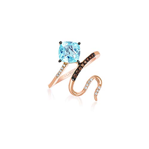 1/10 Carat Diamond and 1 1/5 Carat Cushion Cut Blue Aquamarine Snake Ring for Women in 14k Rose Gold (Fancy Brown/G-H, VS2-SI1, cttw) Promise Anniversary Ring Size 5 to 10.5 by LeVian3