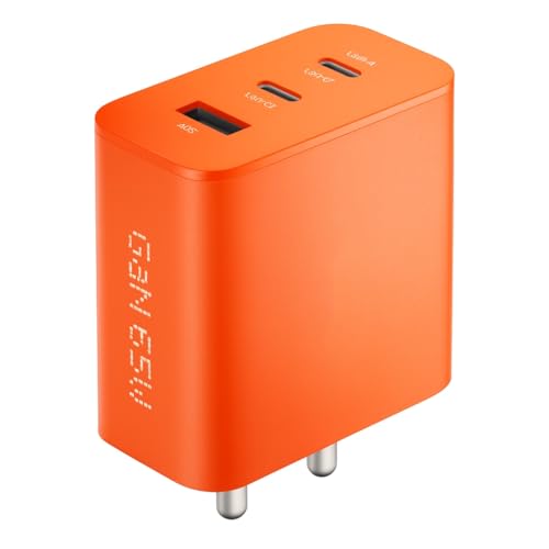 Image of 65W GaN Trio Port Charger Adapter | 3 Port USB Type C to A Fast Wall Charging Adapter Compatible with Phone 2a Plus / 2A / 2 /1 / Samsung Galaxy S24 Ultra Mobile Phone (Orange)
