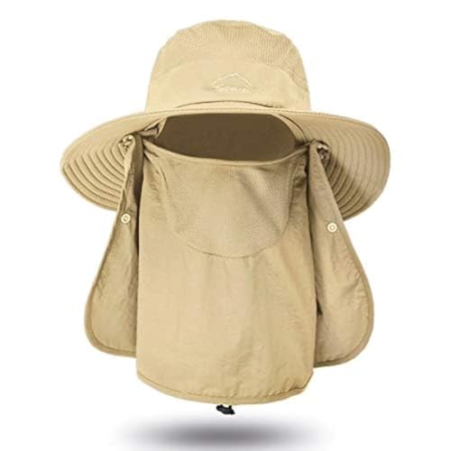 Wawasia Men Fishing Hat with Face Neck Flap, Outdoor Wide Brim UPF 50+ Sun Protection Cap for Hiking, Garden