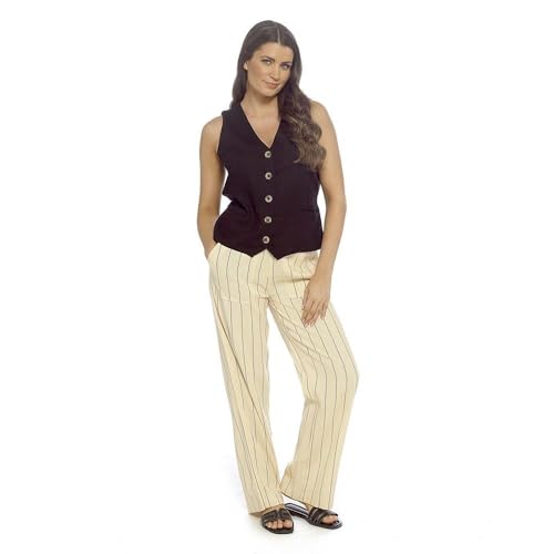 Pantalon femme lin mélangé fluide coupe large pantalon de vacances léger grande taille 50