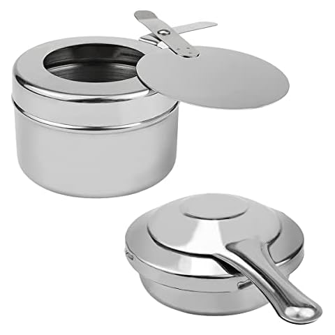 2Pcs Stainless Steel Round Fuel Holder with Cover Chafer Canned Heat Fuel, Perfect for Chafing Dishes Buffet Barbecue Party Events (Silver) Cover
