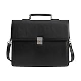 Mens Leather Briefcases Office Attorney Student Attache Case Messenger Bag w/Padded Compartment for 15.6' Laptop, Black