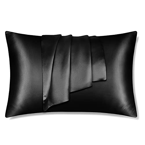 LULUSILK Taie d'oreiller en Soie 100% Naturelle - Soin de la Peau, Antichute des Cheveux, Fermeture à Glissière Invisible, 40 x 60 cm, Noire