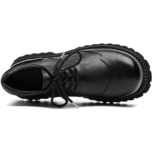 Mens Black Leather Platform Lace Up Dress Oxfords Shoes Classic Wide Round Toe Comfort Non-Slip Chunky Heel Lug Sole Heightening Derby Shoes2