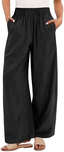 ANRABESS Women's Wide Leg Linen Pants Summer Boho Casual Elastic ...