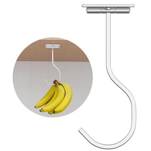 saffruff Folding Banana Hook Silver - Banana Hanger Under Cabinet, Under Counter Banana Hook Foldable Adhesive