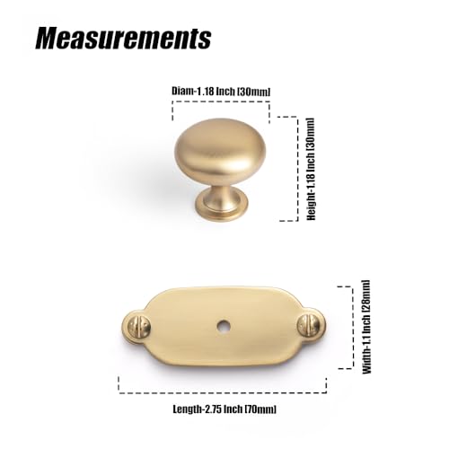 Image of Goo-Ki Champagne Bronze Zinc Alloy Cabinet Knob with Backplate - Single Hole Center Cabinet Pull Hardware for Bedroom, Kitchen, 6 Pack（8611-G013）