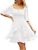 Beluring Ladies Midi Dress Summer Puff Sleeve Casual Cocktail Going Out Boho Mini Dress White L