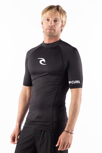 Rip Curl Men's Short Sleeve Rashguard-UPF 50+ Sun Protection Surf Shirt, Tight Fit Rash Vest