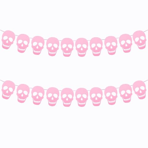 2 Pack Pink Skull Garland Banner - Felt Skull Banner for Gothic H...
