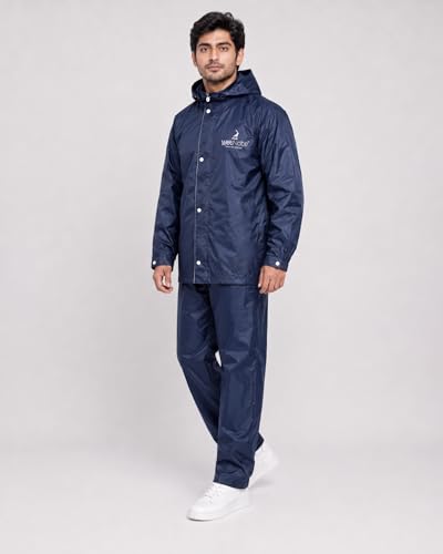 Image of TAGDO Rain Coat for Men Waterproof for Bike Rider with Zipper and Button and Adjustable Hood along with inner pockets | Rain Suit for Men & Women | Jacket & Pants with Carry Bag (2073)