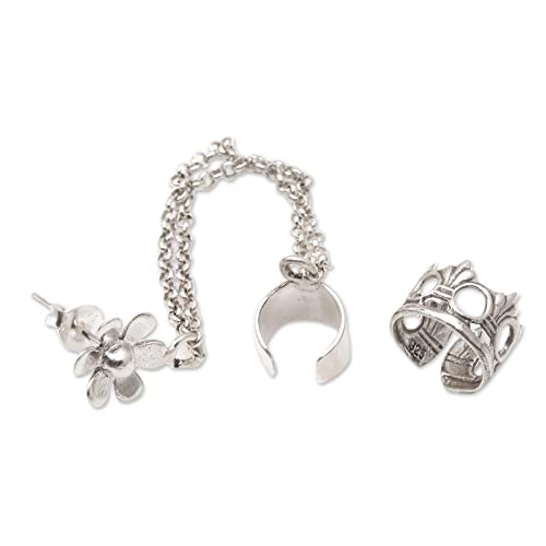 Novica Handmade Sterling Silver Floral Themed Ear Cuff Earrings Pair Cuffs Indonesia 'Blossom Queen'pair #TOP3