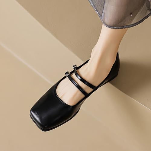 Women's Square Toe Flat Bottomed Mary Jane Shoes Fashionable Solid Color Comfortable Retro Mary Jane Flat Shoes4