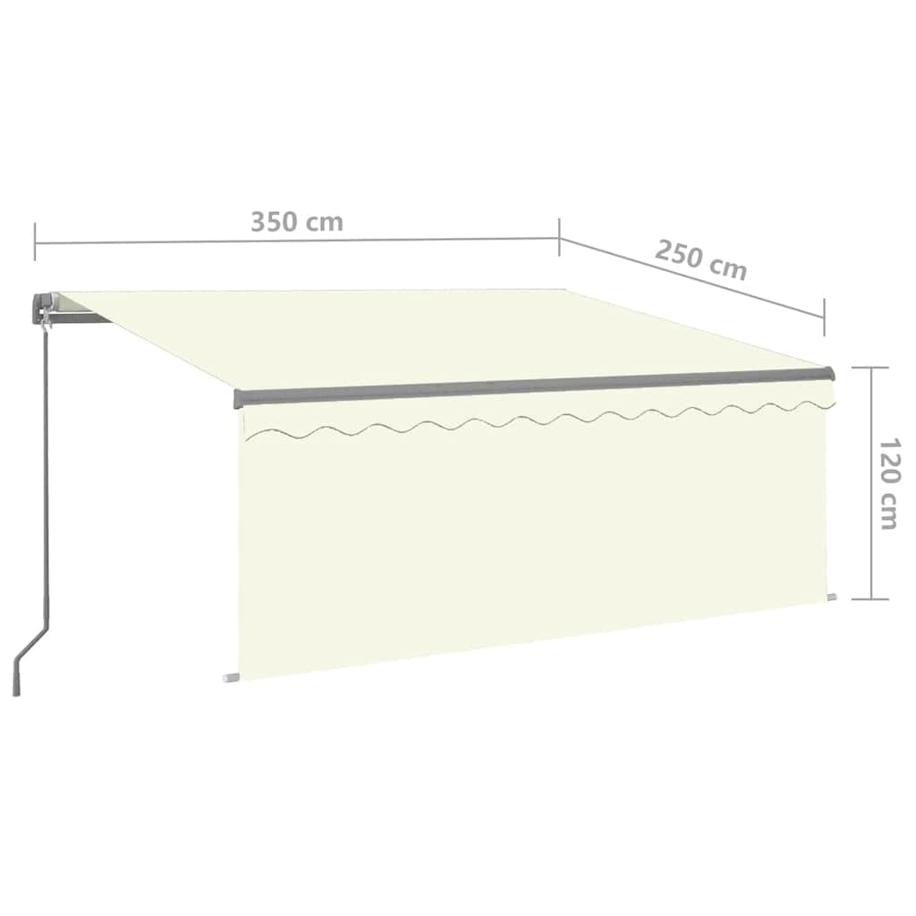 Ręczna zwijana markiza zewnętrzna z roletą i oświetleniem LED, 3,5 x 2,5 m, kremowa, ręcznie zwijana markiza z oświetleniem LED, markiza z korbą ręczną i lampami solarnymi,