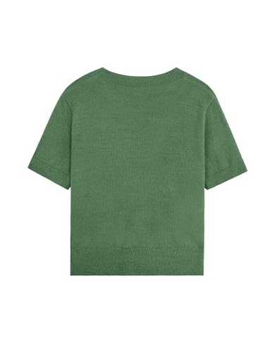 Image of Libsorge Womens Cropped Short Sleeve Sweater Fall 2025 Crewneck Sheer Knit Tops - Lightweight, Thin, Crop, Slim Fit