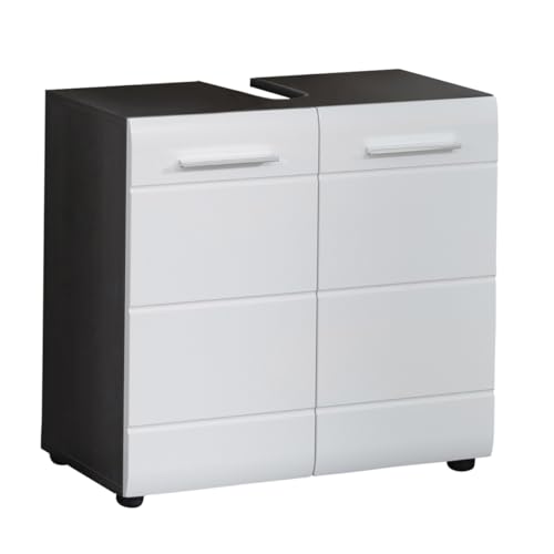 trendteam smart living - Line - Waschbeckenunterschrank - Weiß Hochglanz/Grau - Waschtisch mit 2...