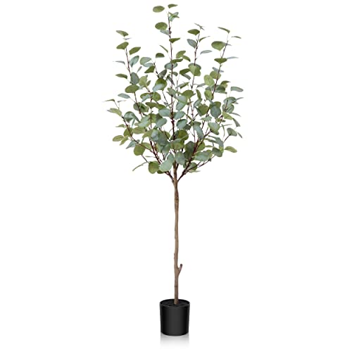 Fopamtri Künstliche Eukalyptus 120cm Künstliche Pflanze Eukalyptus Deko für Drinnen Draußen Modern Decor Kunstpflanzen Plastikpflanzen im Topf für Home Schlafzimmer Büro Garten (1 Stück) Cover