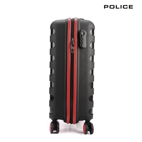 Image of Police Primex Bi-Color Trolley Bag | Hard PP Check-in Suitcase with TSA Lock & 8 Spinner Wheels | Lightweight Travel Luggage for Men & Women | Black /Red (Medium)