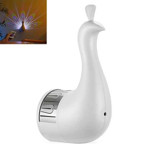 Image of KYWYOYOU Peacock Lamp, Peacock Wall Light, 7 Color Ambient Peacock Light with Remote Control, USB Rechargeable Peacock Night Light for Home Decoration(White)