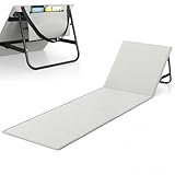 Strandmatte Klappbar mit Verstellbarer Rückenlehne 180cm, Strandliege Klappbar Leicht mit Praktisches Staufach &Tragegriff, 100 kg Belastbar, für Garten Camping Picknick Reise Urlaub (Hellgrau)