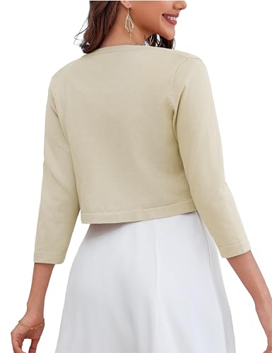 Omicgot Women'S 3/4 Sleeve Open Front Knit Cropped Bolero Shrug Cardigan Sweater Camel M thumb #4