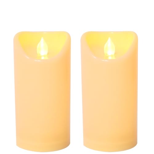 Image of CANDLE CHOICE Outdoor Battery Operated Flameless Candles with Remote Timer Waterproof Flickering Plastic Electric LED Pillar Lights for Lantern Patio Garden Wedding Party Decorations 3x6 Inches 2 Pack