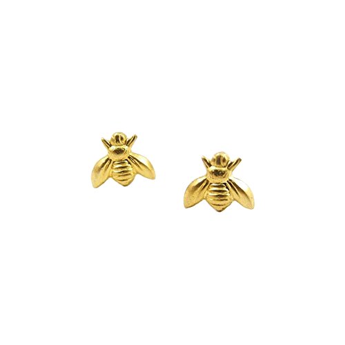Manzhen Cute Gold Silver Insect Bee Earrings Studs Tiny Bumble Bee Stud Earring(Gold) #TOP17