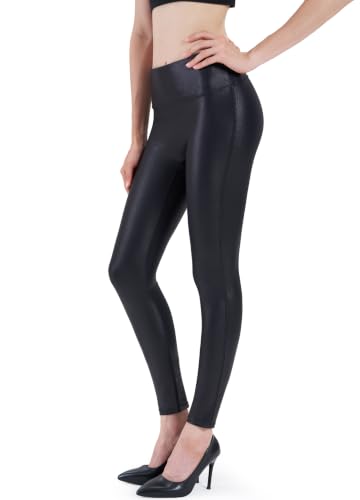 Pemonsr Black Leather Leggings 25" Tights Faux Stretch Pants, 2XL