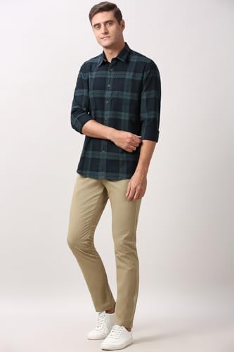 Image of Peter England Men's Checkered Cotton Shirt | Smart Casual | Full Sleeves Slim Fit