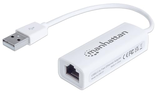 Image of Manhattan USB to Ethernet Adapter - 10 / 100 Mbps Fast Ethernet LAN Network - Support Windows 10 /8.1 /8 /7 /Vista /XP for Desktop Laptop Apple MacBook Linux - 3 Year Warranty - 506731 | USB 2.0 to RJ45 LAN dongle with plug-and-play setup, hot-swap use, PXE boot and auto-speed detection for PC use