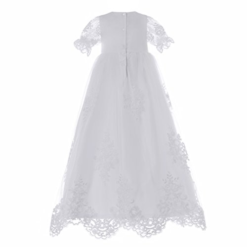 Nimble Baby Girls Baptism Delicate Embroideried Gown With Bonnet For 0-12 Months White #TOP1