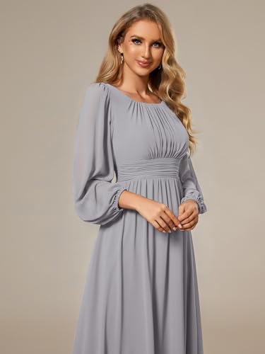 Image of Ever-Pretty Women's Crewneck Long Lantern Sleeves Floor Length A-Line Pleated Chiffon Formal Dress 0106B