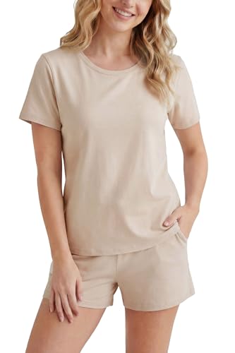 Image of LUBOT Pajamas for Women Set Bamboo Viscose with Cotton Cooling Soft 2 Piece PJ Sets Short Sleeve Nightwear S-2XL