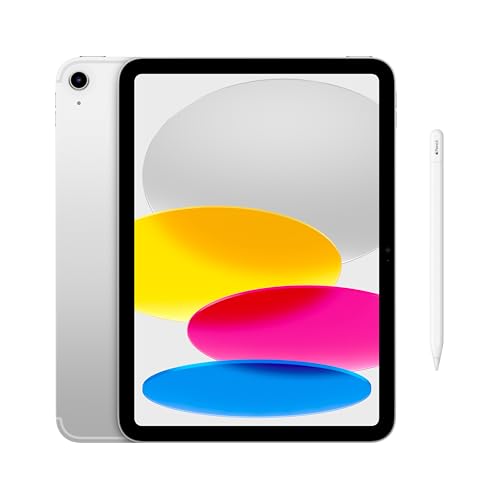 Apple iPad 11-inch: A16 chip, 11-inch Model, Liquid Retina Display, 128GB, Wi-Fi 6 + 5G Cellular, 12MP Front/12MP Back Camera, Touch ID, All-Day Battery Life — Silver with Apple Pencil (USB-C)