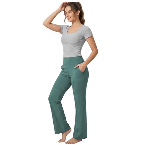 Image of NINQ Women High Waist Flare Pants Lite Regular | Smart Casual Korean Trouser for Office Wear, Gym, Sports, Travel & Daily Styling