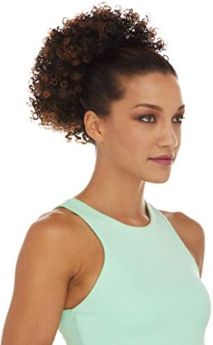 Liberty Drawstring Ponytail Color 1B Off Black - Sepia Wigs Short Tight Spiral Curls Wrap Around Fun Bun Updo Synthetic African American Top of Head Pony Curly Bundle MaxWigs Hairloss Booklet