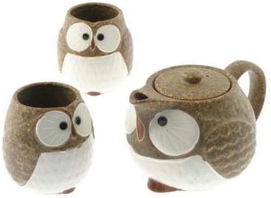 Miniatura 1 de Juego de té de cerámica búho (marrón)