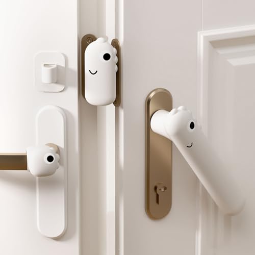 Image of SNOWIE SOFT Silicone Lever Handle Knob Cover Door Cushion Guard Set of 3 Pcs Door Stopper Childproof Finger Pinch Guards Universal Childproof Guards,White