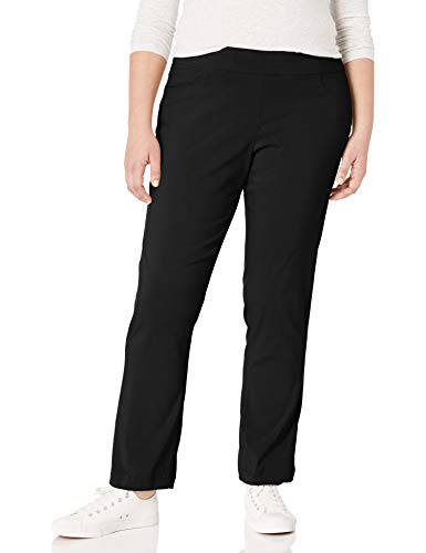 SLIM-SATION Women's Plus Size Wide Band Tall Pull-on Straight Leg Pant with Tummy Control