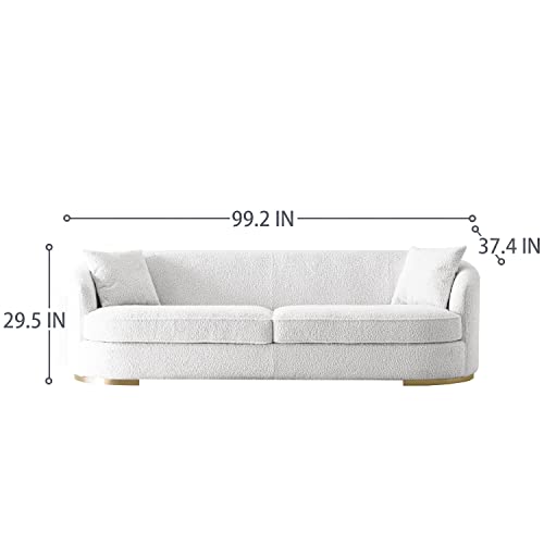 Acanva Wool-Like Upholstered Sofa For Living Room With Metal Base, Contemporary Style With Removable Padded, 99”W Couch, White #TOP1