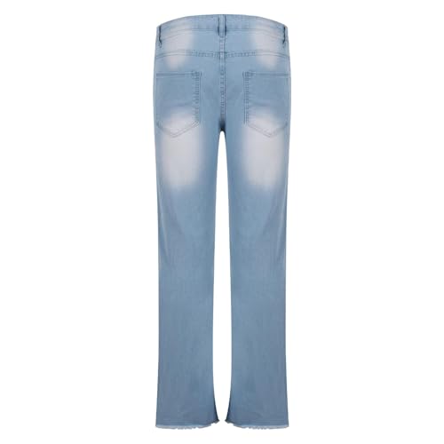 Jeans for Men Cool Low Rise Bell Bottom Jeans Blue Distressed Wash Denim Pants Hip Hop Streetwear Fashion Y2k Clothes3