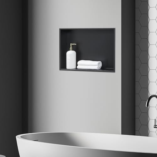 [neu.haus] Nicho de Ducha Estante de Baño Empotrado Estantería de Pared Hornacinas para Baño Vertical/Horizontal Resitente al Agua Acero Inoxidable 47x32x10cm - Negro Mate