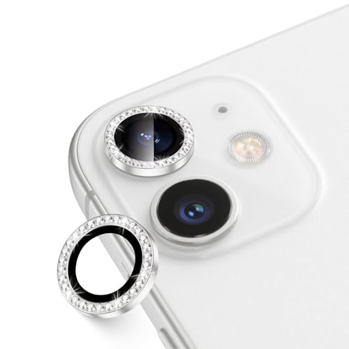 MOSYZEO Bling Glitter Camera Lens Protector for iPhone 11/12 9H Tempered Glass with Diamond Metal Ring for iPhone 11 Lens Cover Anti-Scratch Back Camera Cover