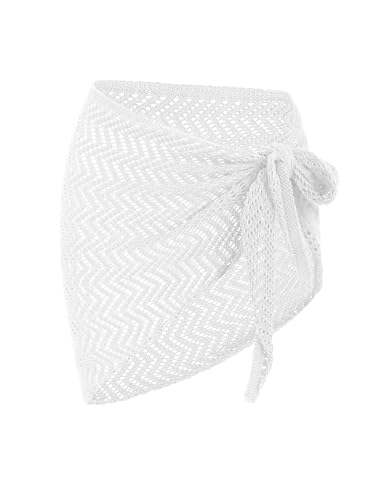 Image of ZAFUL Sarong Coverups for Women Beach Vacation Fishnet See Thru Tie Side Bathing Suit Cover Up Mini Skirt