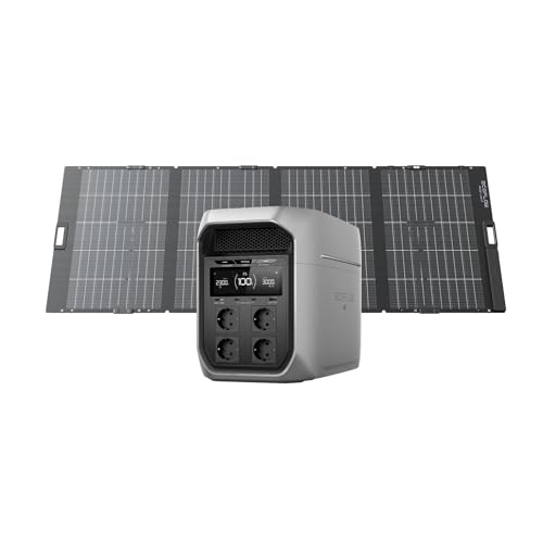 Estación de energía portátil ECOFLOW DELTA 3 Max Plus 2048 Wh con panel solar bifacial 400 W, entrada solar 1000 W, capacidad ampliable a 10 kWh, SAI de 10 ms, respaldo para el hogar y caravanas
