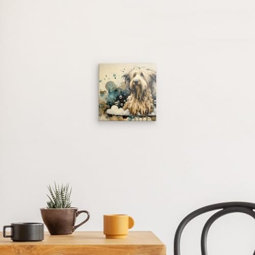 Lienzo de perro en el baño ideal para dar un toque divertido y original a tu aseo de 20x20 cm