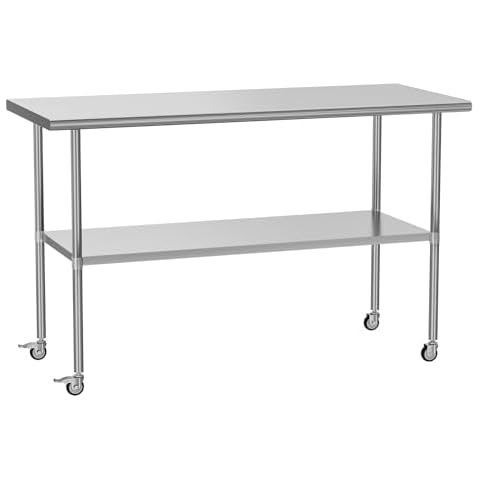 HOCCOT Stainless Steel Prep & Work Table with Adjustable Shelf, with Wheels, Kitchen Island, Commercial Workstations, Utility Table in Kitchen Garage Laundry Room Outdoor BBQ, 30" X 60" Cover