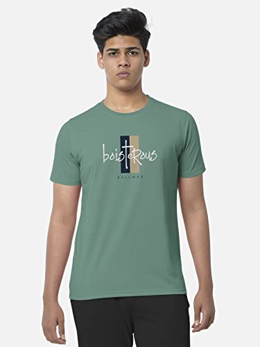 Image of BULLMER Black Trendy Typographic Printed Round Neck Half Sleeve Tshirt for Men