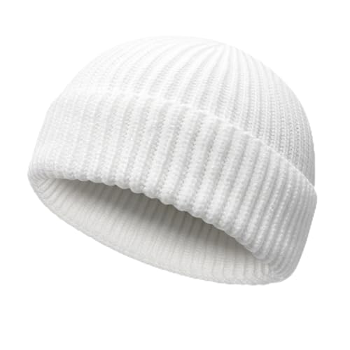 NPQQUAN Fisherman Beanies for Men Women Short Cuff Knit Beanie Winter Warm Hats Cap White